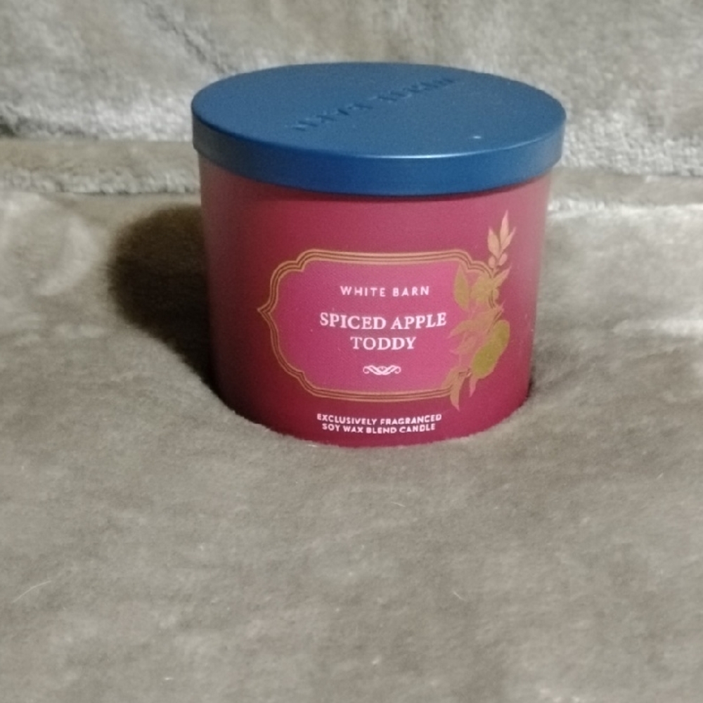 White Barn BBW Spiced Apple Toddy Candle - Pink Jar with Blue Lid